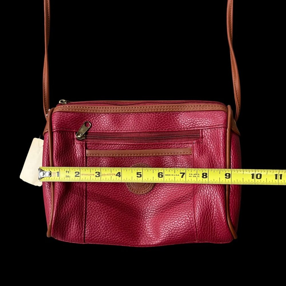 Vintage Red Purse Pacific Connections Shoulder Bag Crossbody 1990s Brown Trim - Picture 8 of 8